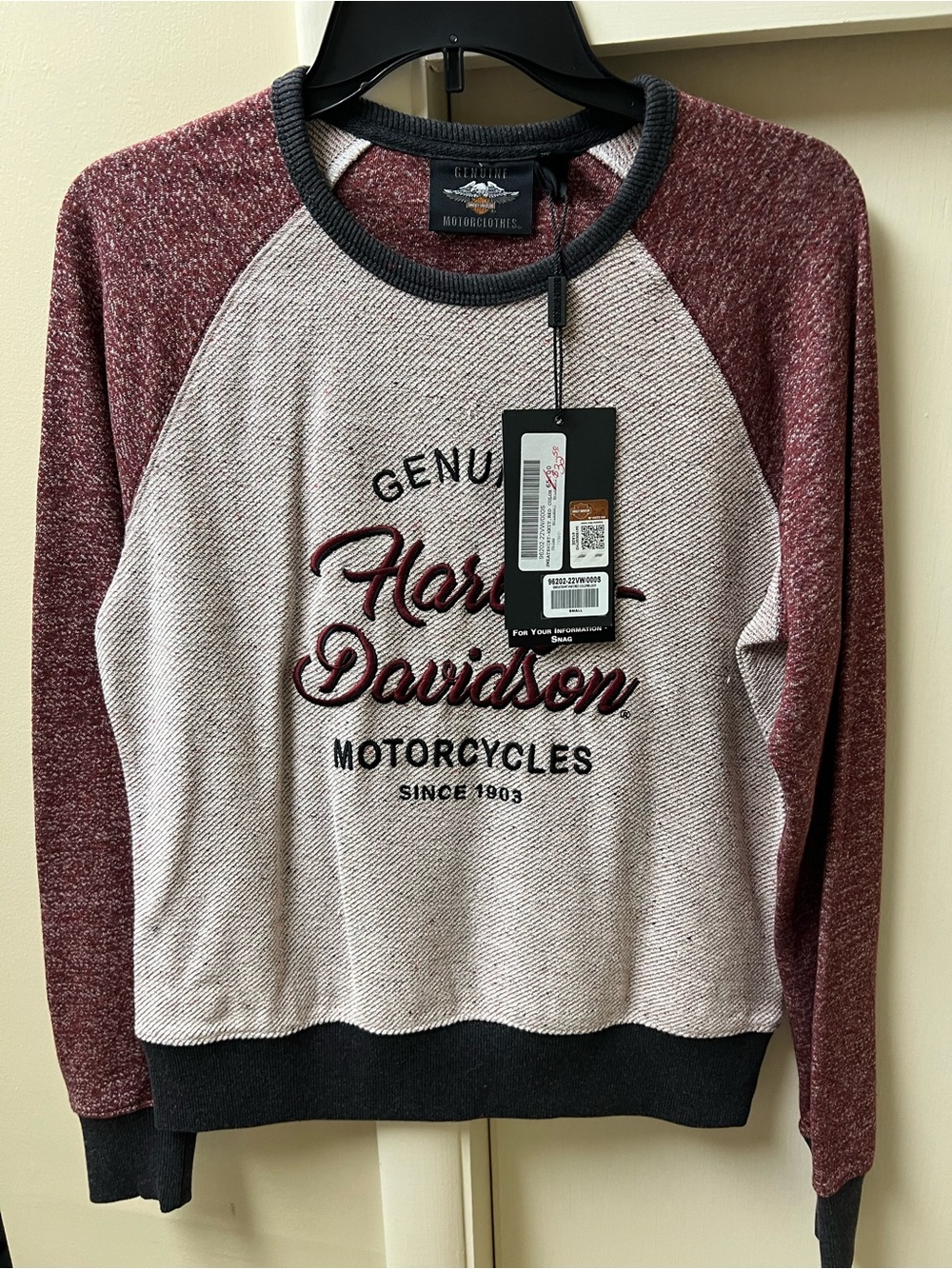 Harley-Davidson Maroon Sleeve Cream Body Raglan Sweatshirt